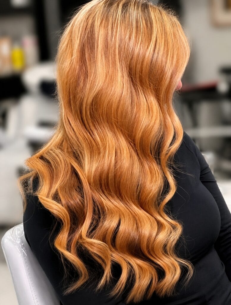 Golden Copper hair color highglights at Salon Roi in Chevy Chase MD